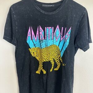 Black Graphic Tee with Leopard Print